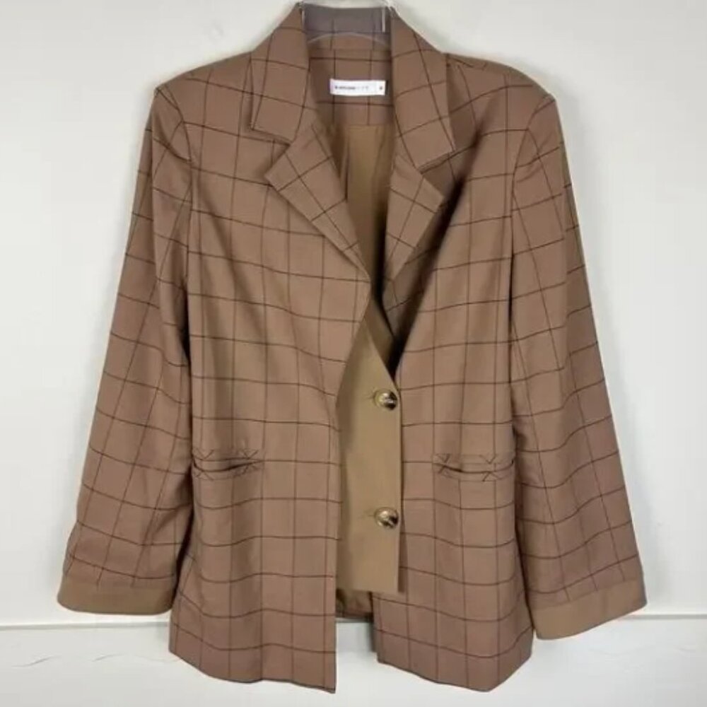 Blancore Layered Panel Camel Brown Plaid Cashmere Blend Blazer M